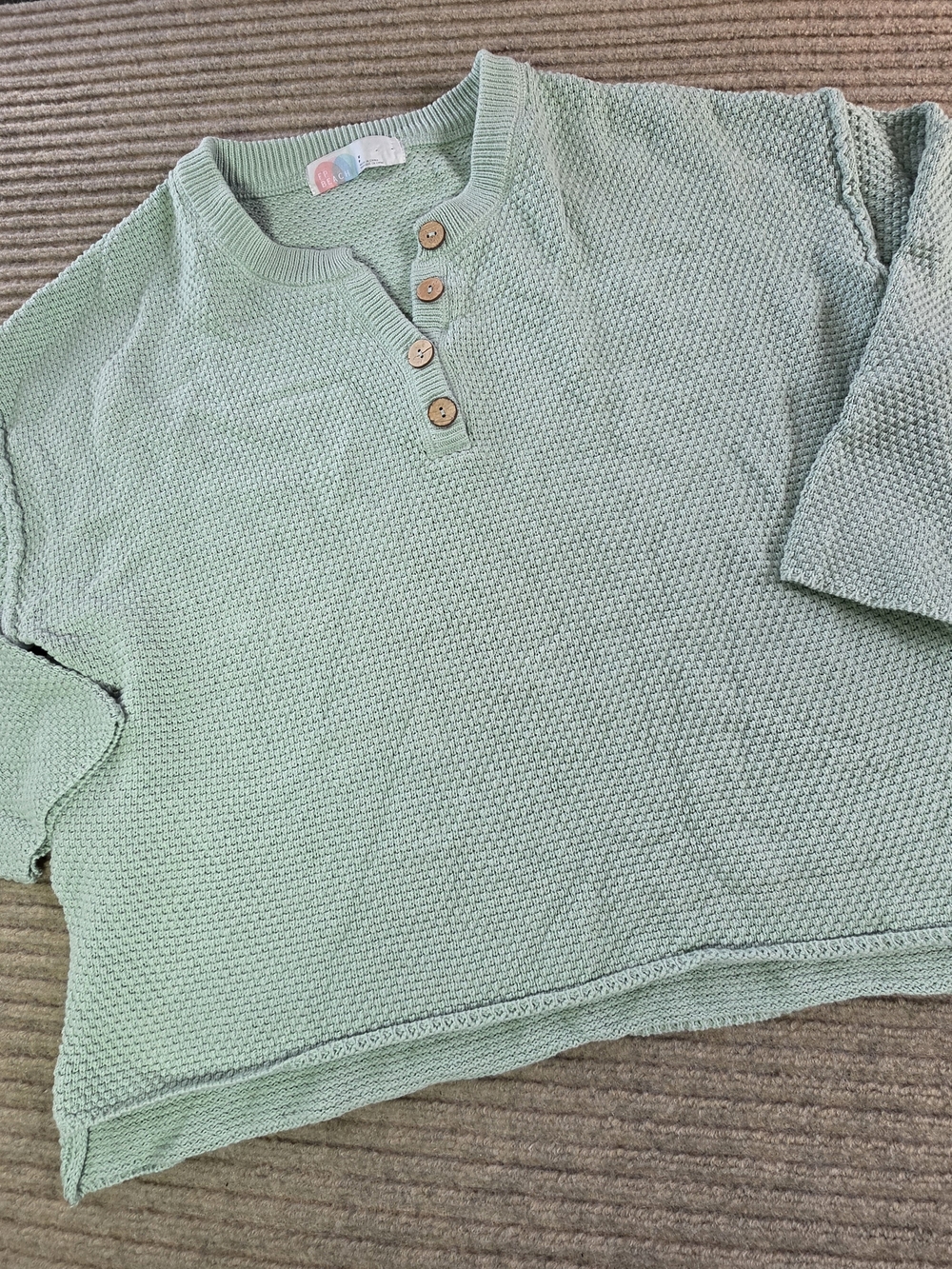 Free People FP Beach Henley Sweater Womens Small Oversize Hi Lo Sage Green